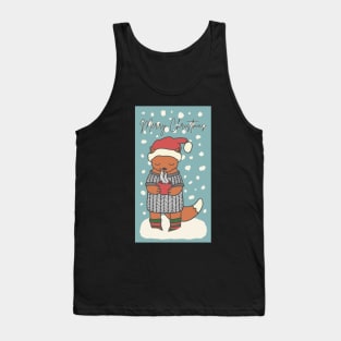 Merry Christmas , cute little fox drinking hot chocolate in the snow Tank Top